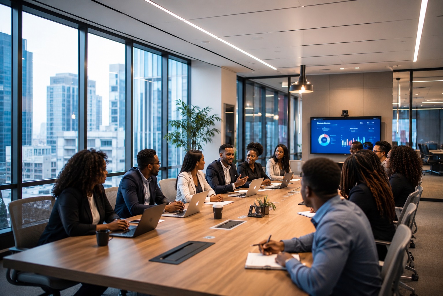 Équipe de professionnels africains du digital en réunion de travail